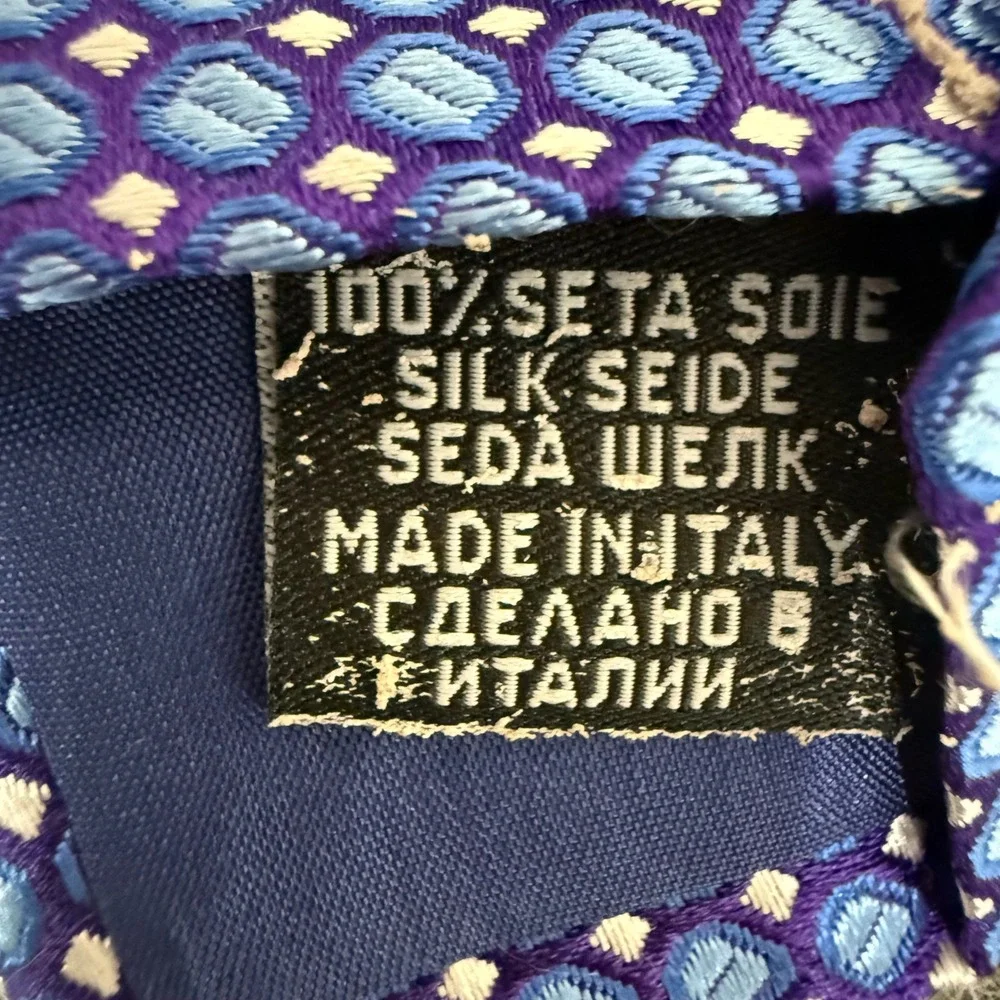 Hugo Boss Mens Blue Purple Geometric Silk Tie Made in Italy Necktie Dress Formal
